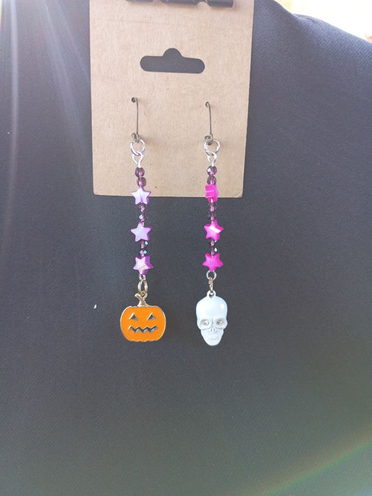 Pumpkin and skull Lever back earing hook