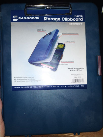Blue W/Mauve Trim Saunders Storage Clipboard, Holds 8 1/2 X 12 In. Forms