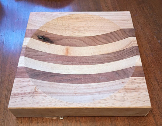 Carved stripped wood bowl 8" x 1.5"