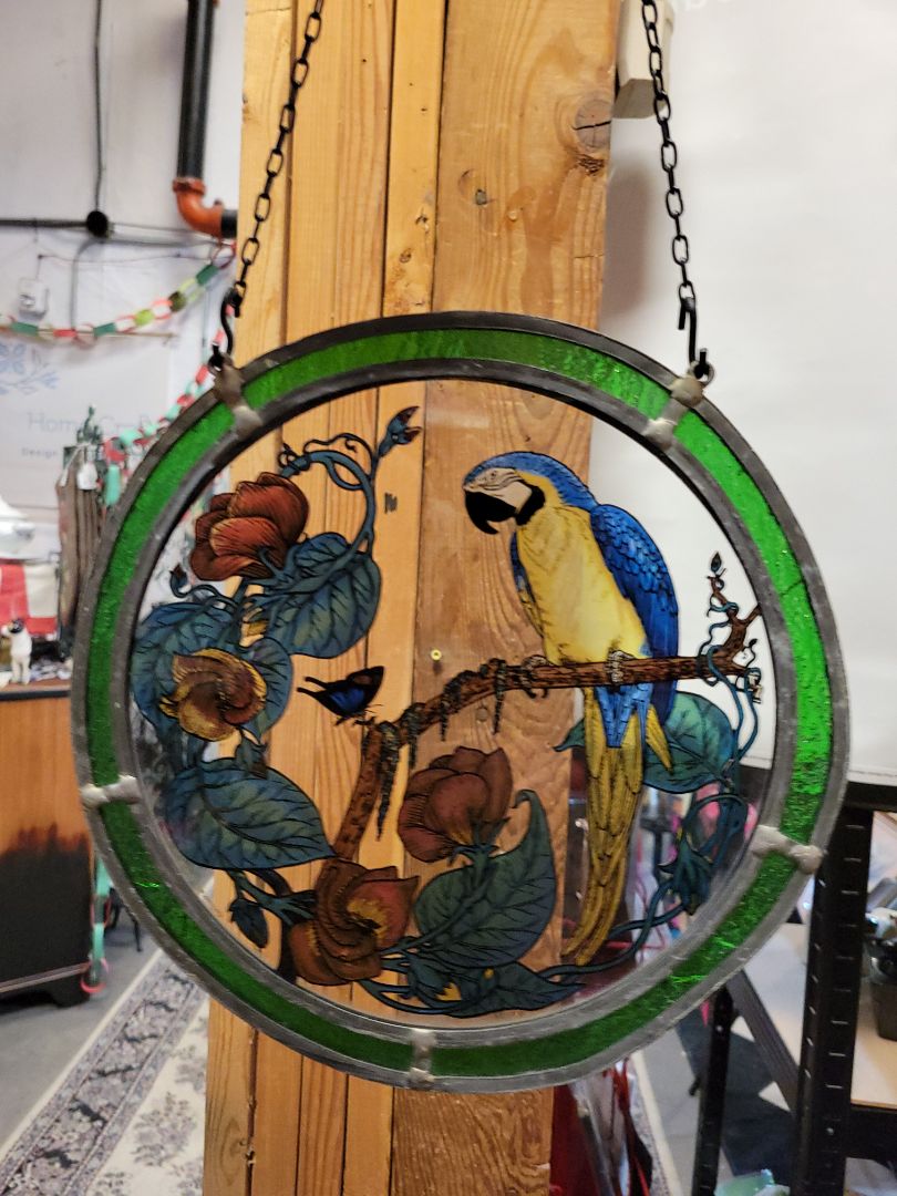 Muti-Color  Parrot Stained Glass Painted Glass, 12"