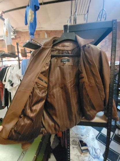 Brown Claiborne Men's Leather Coat, Large