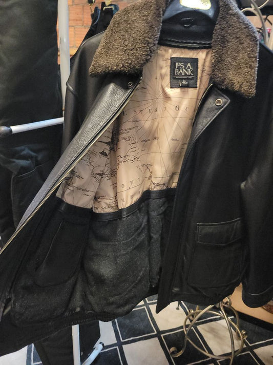 Black Jos. A. Bank Men's Leather Coat, Large