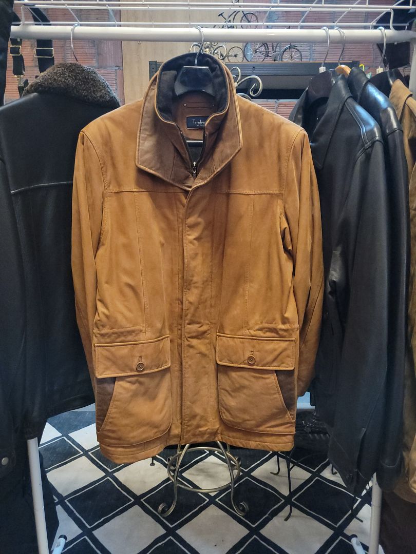 Brown Turnbury Men's Leather Coat, Large