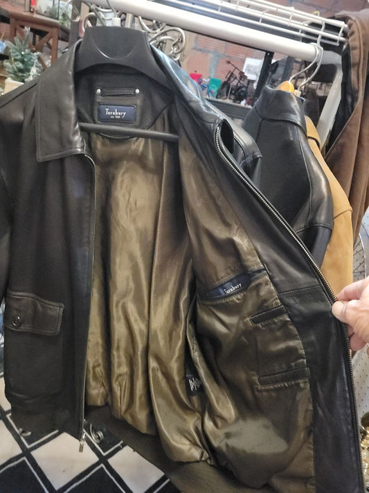 Black Turnbury Men's Leather Coat, Large