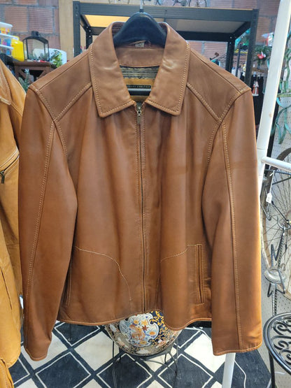 Brown Robert Comstock Men's Leather Coat, Large