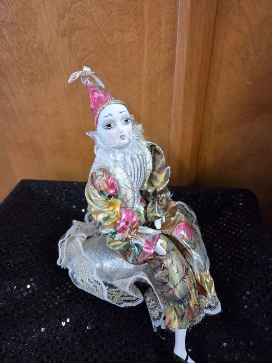 Vintage Porcelain Harlequin Clown Doll Music Box