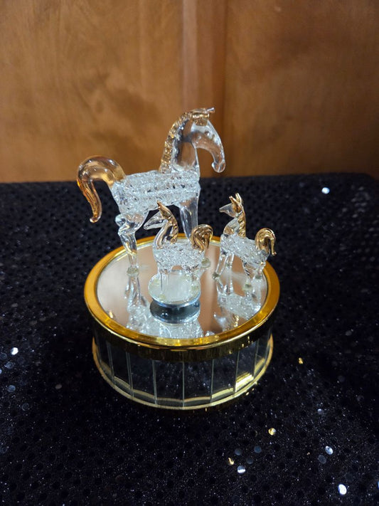 Vintage Clear Glass Horse music box