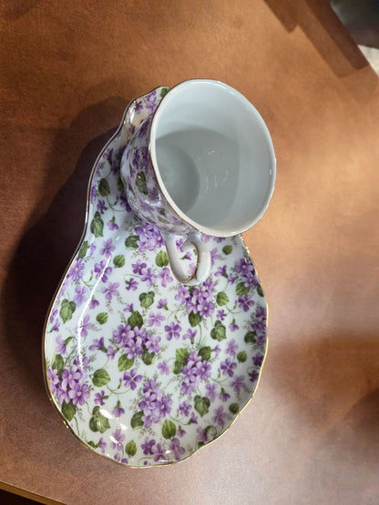 Vintage Lefton China "Violet Chintz" snack plate and cup set