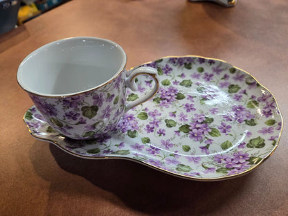 Vintage Lefton China "Violet Chintz" snack plate and cup set