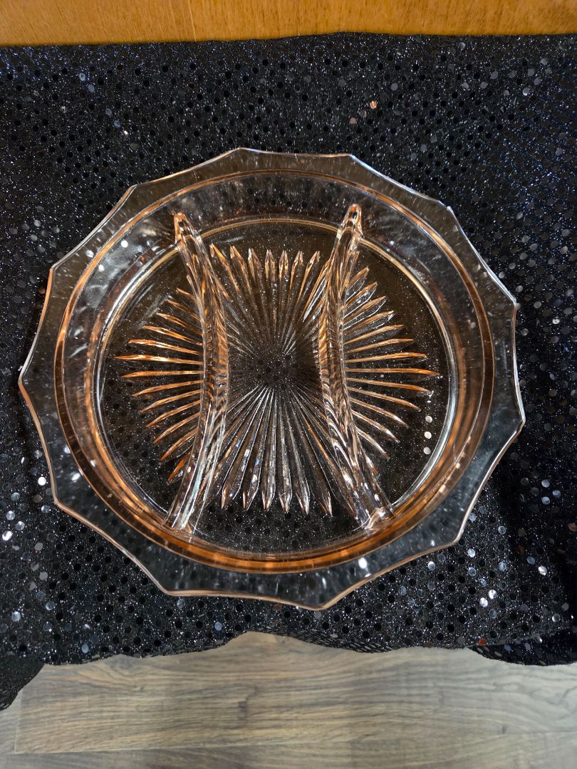 Vintage Pink Depression Glass Divided platter
