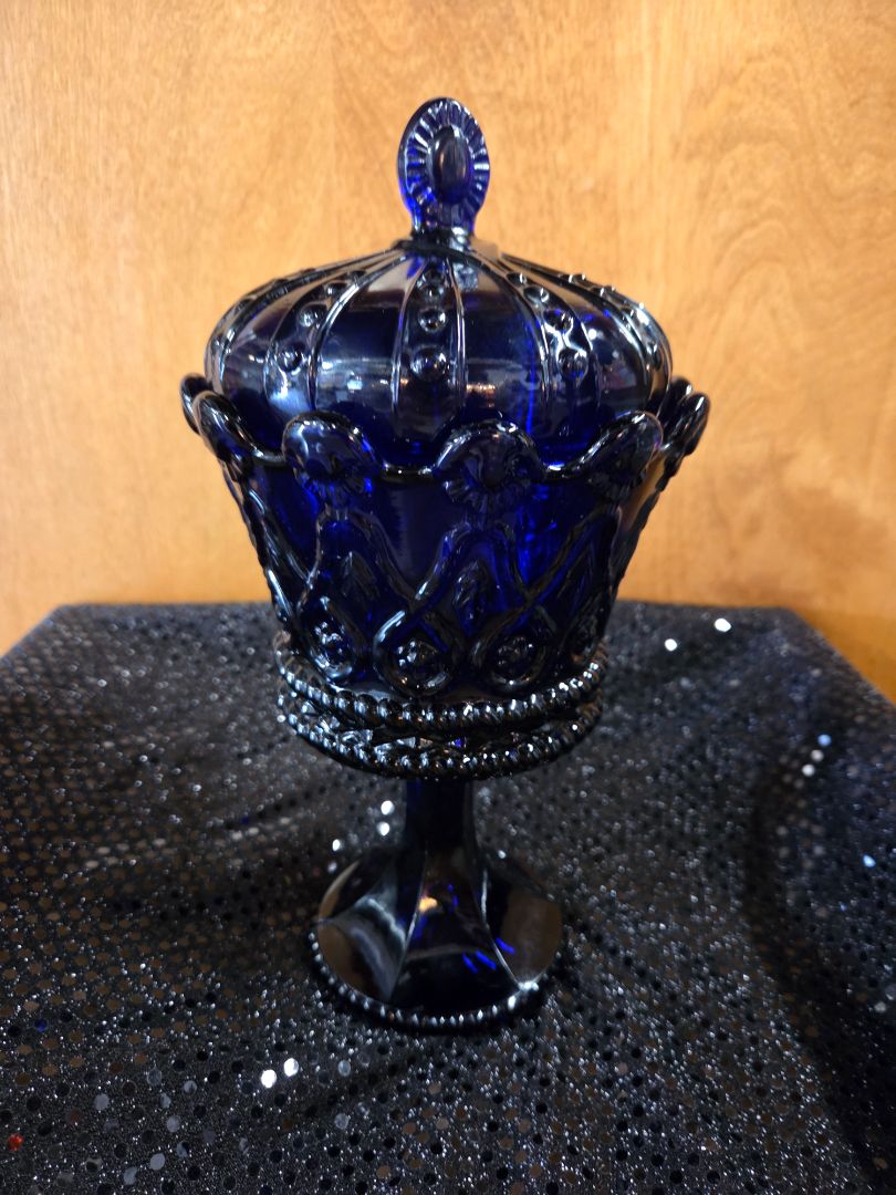 Vintage 1960's Fostoria Crown Collection Hapsburg Cobalt Blue 11 inch Candy dish