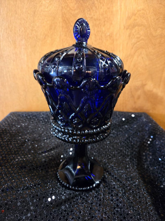 Vintage 1960's Fostoria Crown Collection Hapsburg Cobalt Blue 11 inch Candy dish