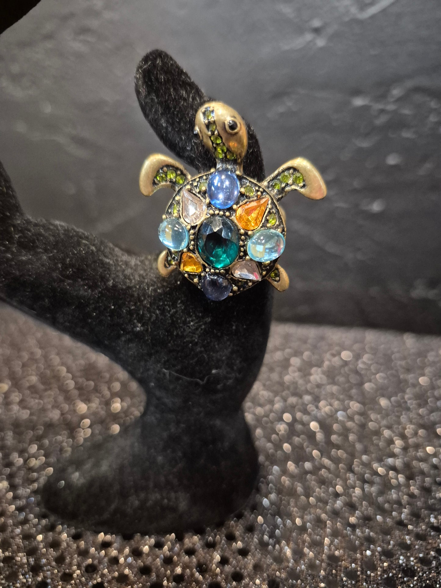 Vintage Turtle Ring size 8 Set in Brass