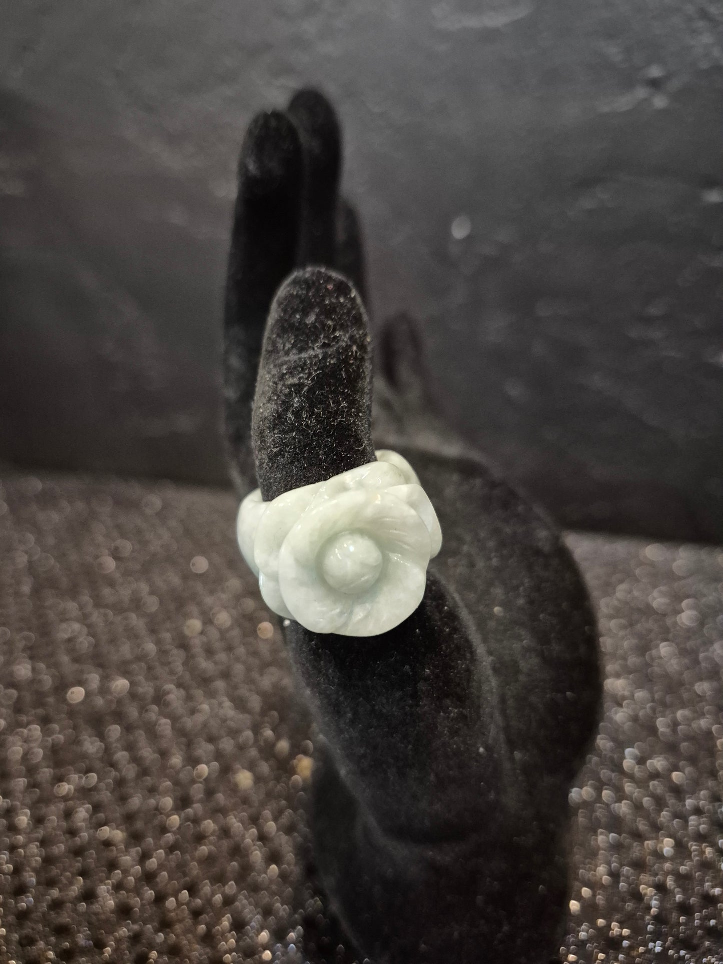 Vintage Rose Flower Jade Ring size 7