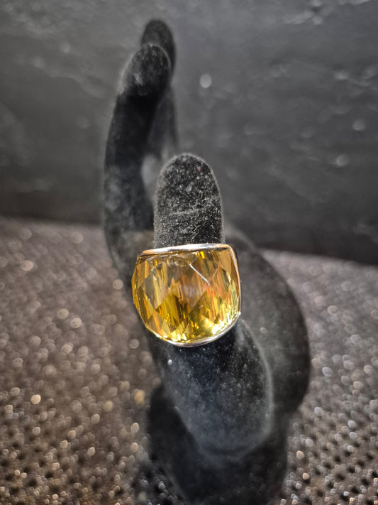 Estate Simona Collini Italy Signed Stainless Steel Yellow Crystal Ring Size 6