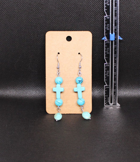 Designs by Raven Turquoise Cross Dangle Earrings