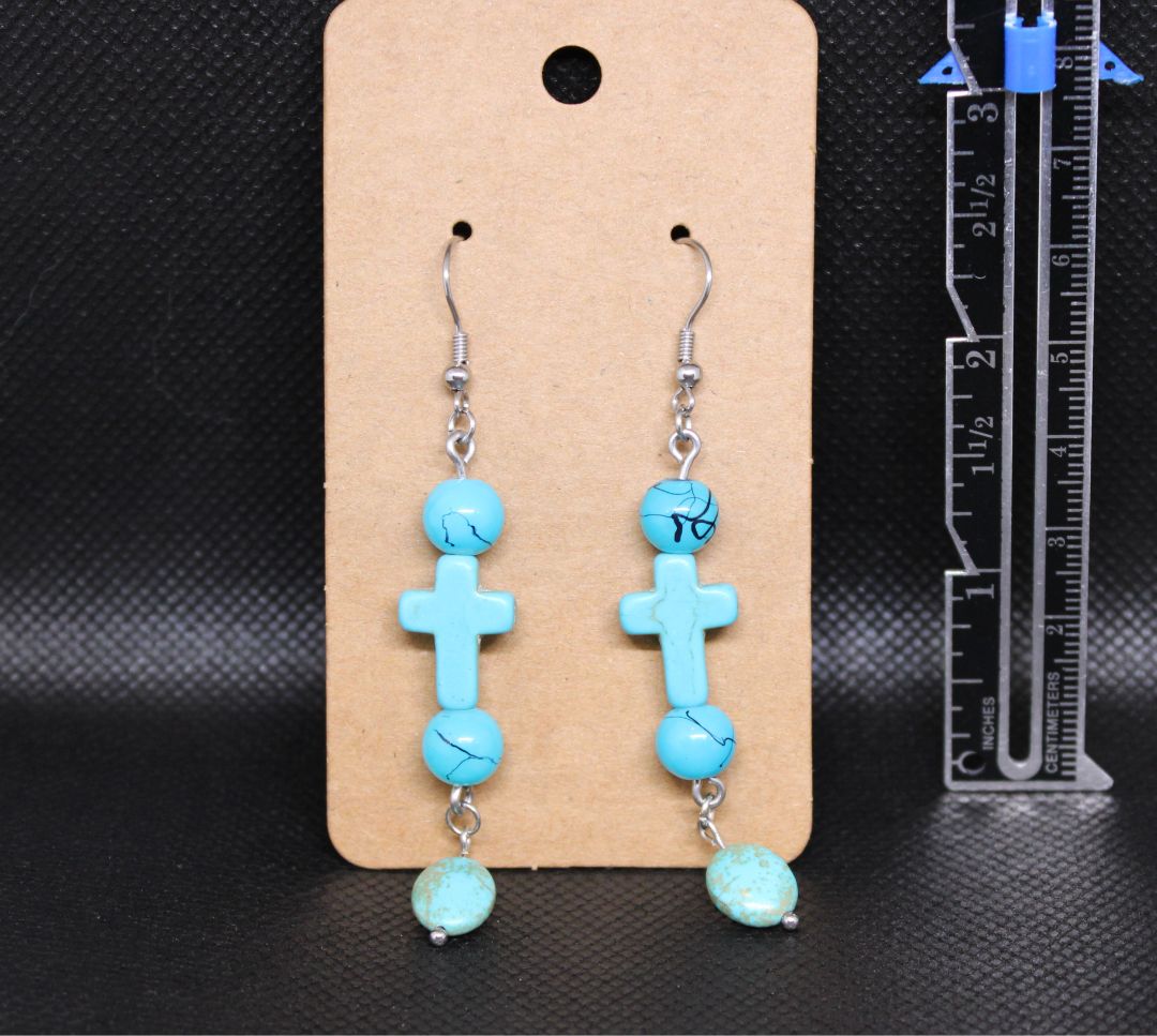 Designs by Raven Turquoise Cross Dangle Earrings