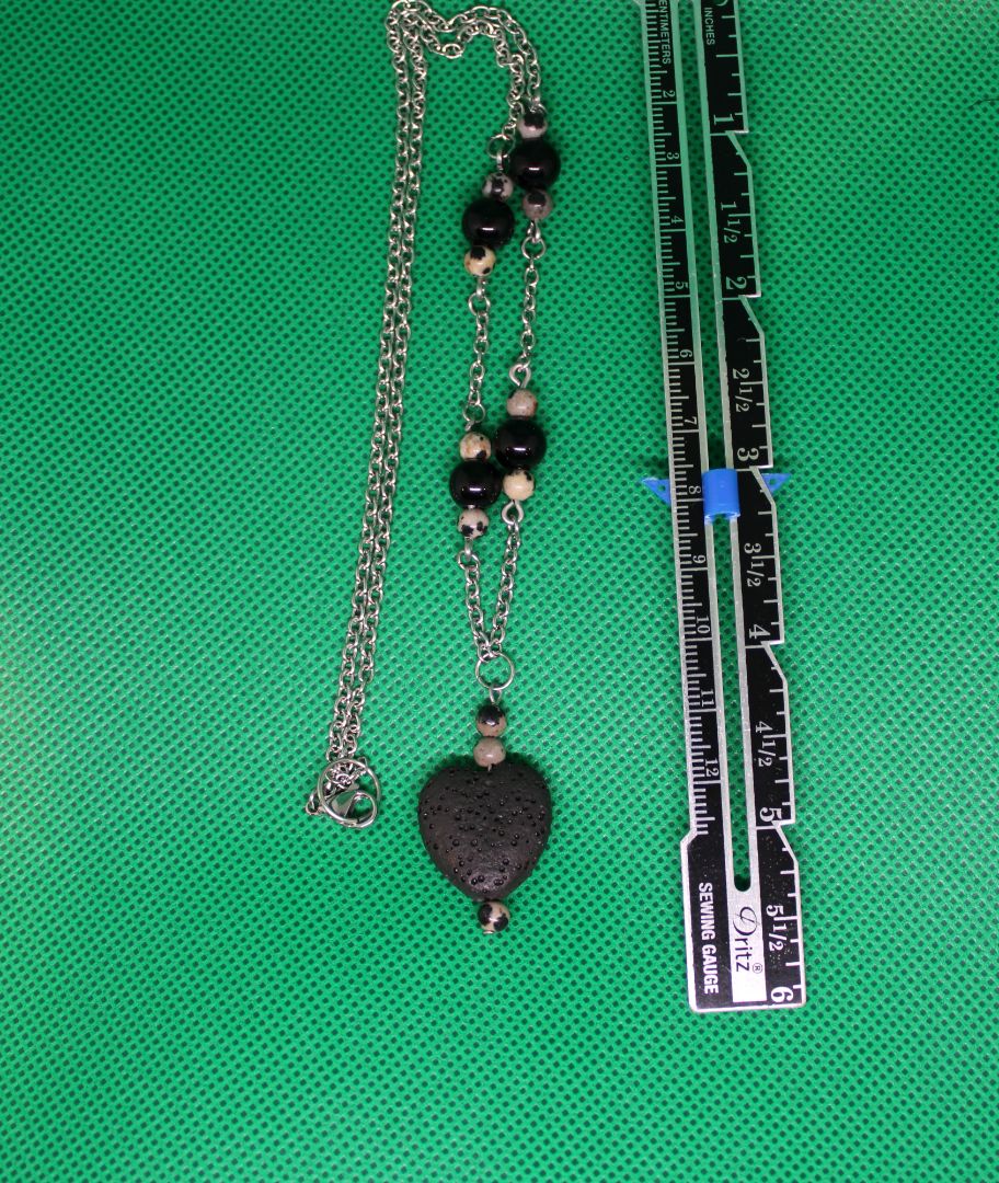 Designs by Raven Black Lava Stone Heart Pendant Necklace with Bead Accents