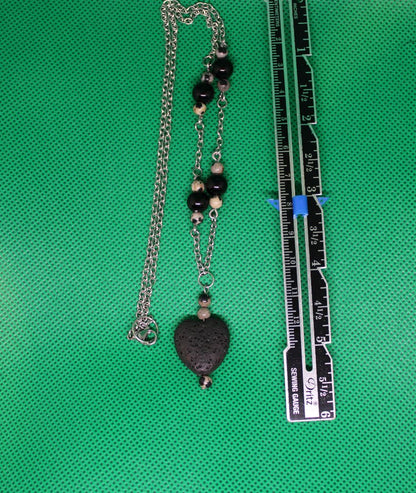 Designs by Raven Black Lava Stone Heart Pendant Necklace with Bead Accents