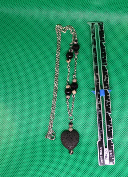 Designs by Raven Black Lava Stone Heart Pendant Necklace with Bead Accents