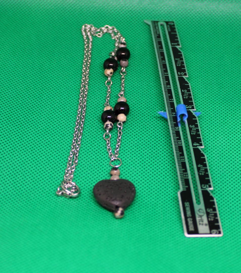 Designs by Raven Black Lava Stone Heart Pendant Necklace with Bead Accents