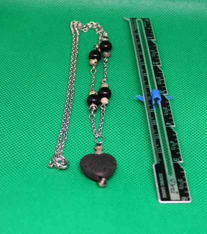 Designs by Raven Black Lava Stone Heart Pendant Necklace with Bead Accents