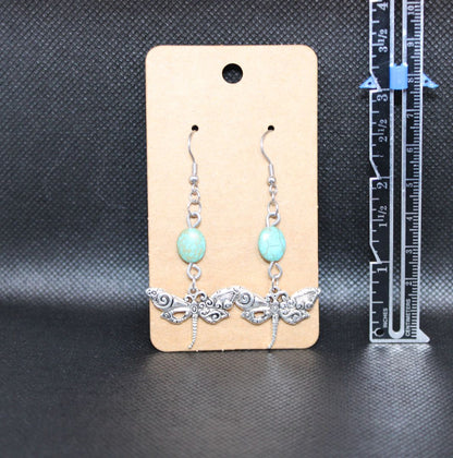 Designs by Raven Turquoise Bead Dragonfly Earrings with Stainless Steel Hooks