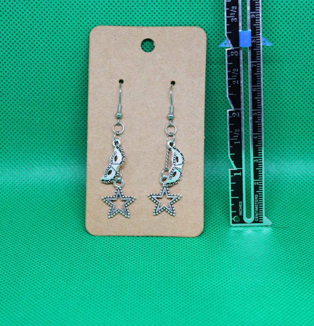 Designs by Raven Celestial Star and Mask Earrings with Stainless Steel Hooks