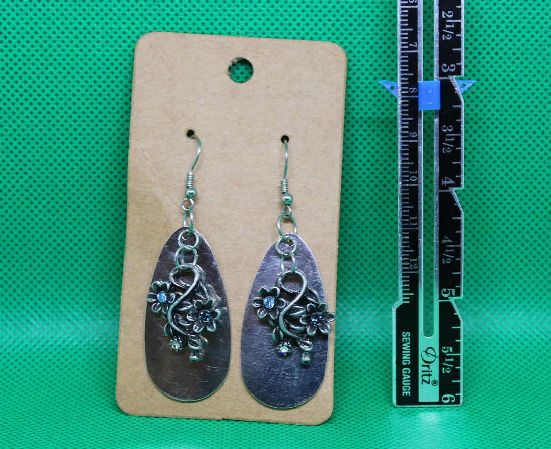 Designs by Raven Floral Oval Drop Earrings with Stainless Steel Hooks