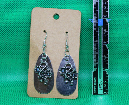 Designs by Raven Floral Oval Drop Earrings with Stainless Steel Hooks
