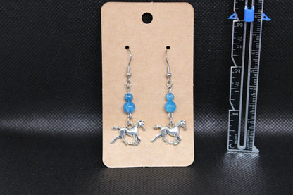 Designs by Raven Silver Mustang Earrings with Blue Beads and Stainless Steel Hooks