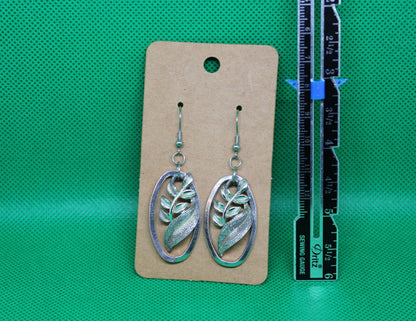 Silver Leaf Oval Earrings with Stainless Steel Hooks