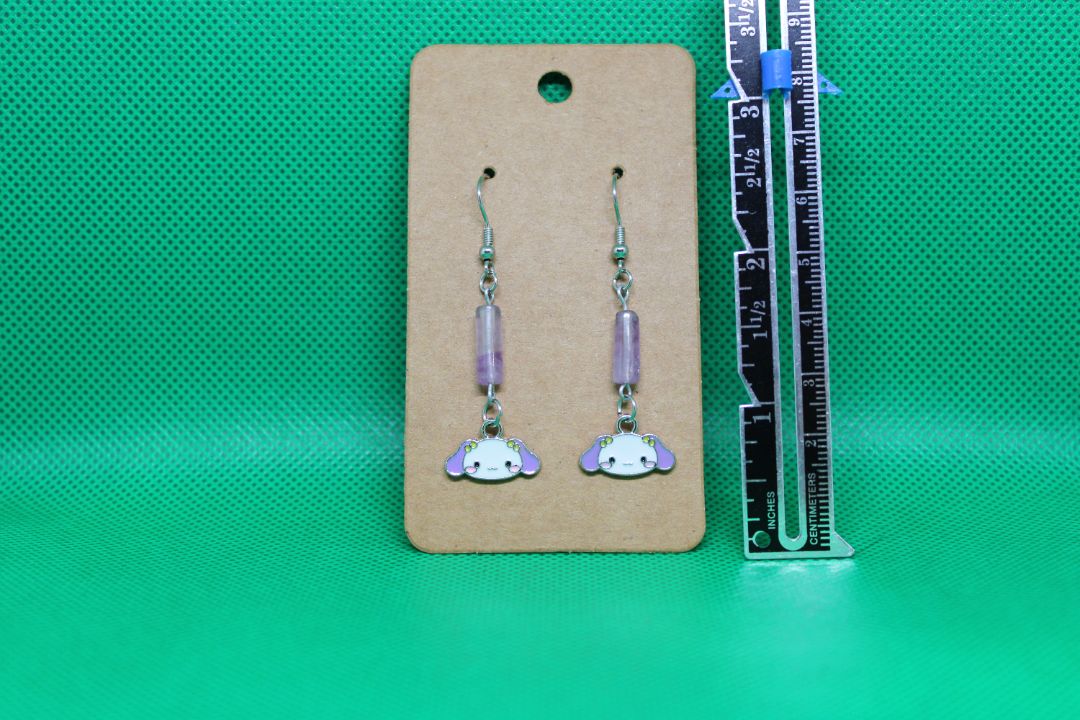 Designs by Raven Cute Puppy Earrings with Purple Beads and Stainless Steel Hooks