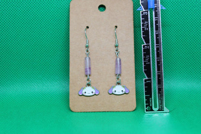 Designs by Raven Cute Puppy Earrings with Purple Beads and Stainless Steel Hooks