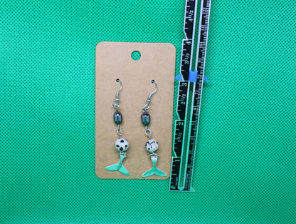 Designs by Raven Whale Tail Earrings with Dalmatian Jasper and Stainless Steel Hooks