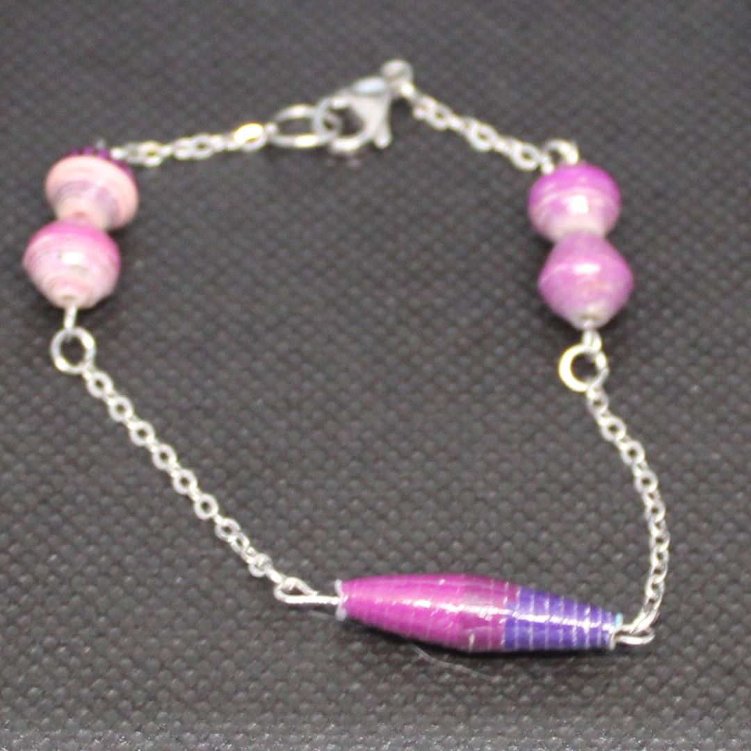 Designs by Raven Handmade Purple Beaded Bracelet with Silver Chain