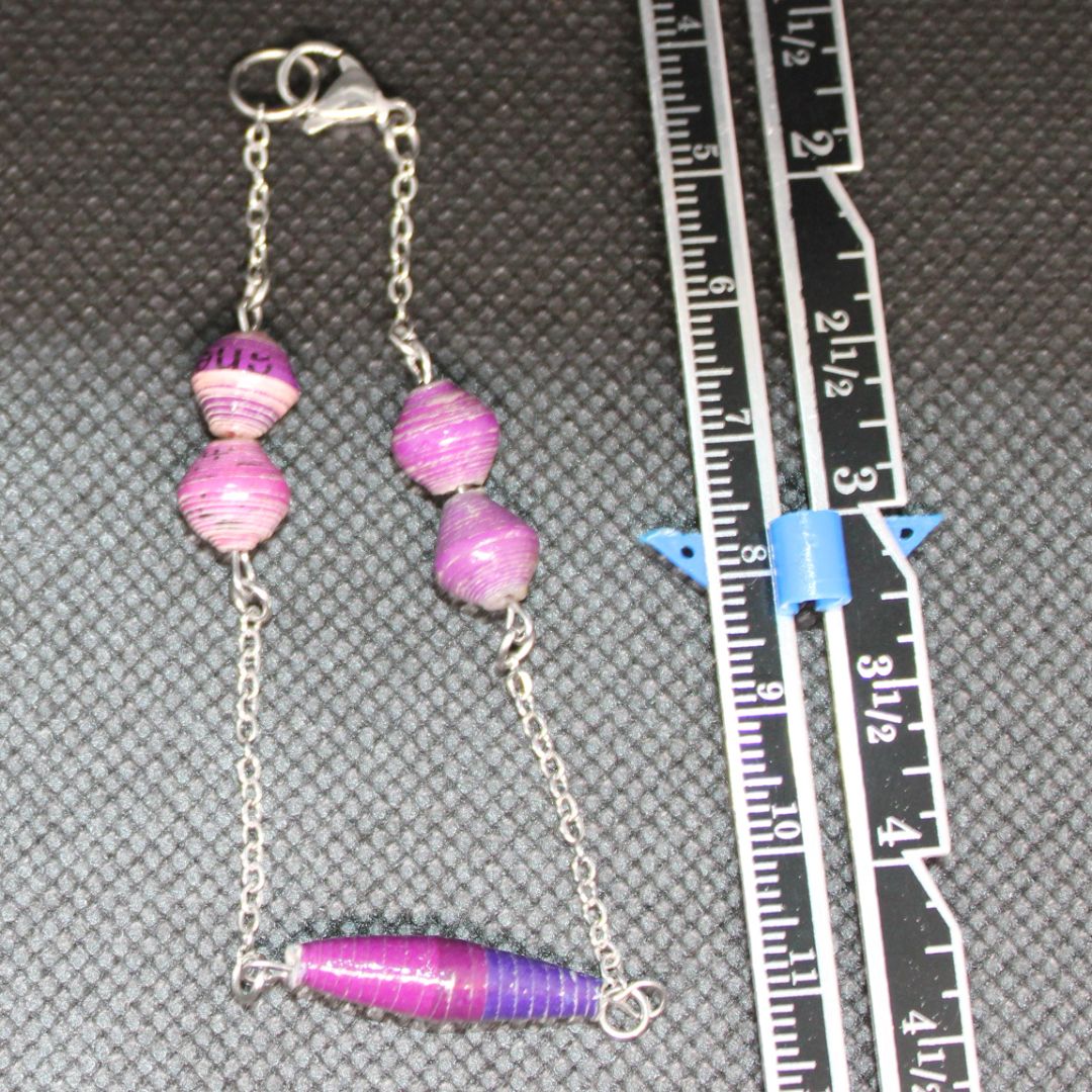 Designs by Raven Handmade Purple Beaded Bracelet with Silver Chain