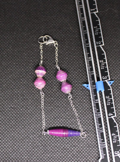 Designs by Raven Handmade Purple Beaded Bracelet with Silver Chain