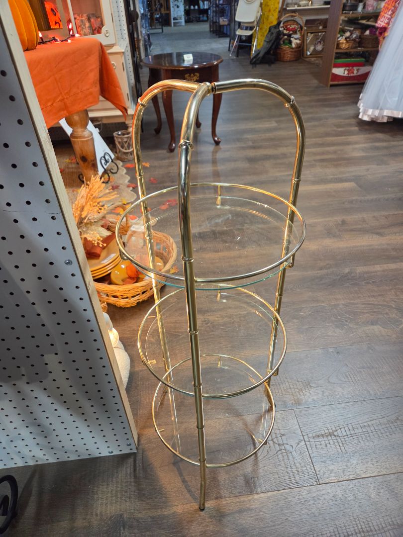 Vintage Cylindrical Faux Bamboo Gold Brass Three Tier