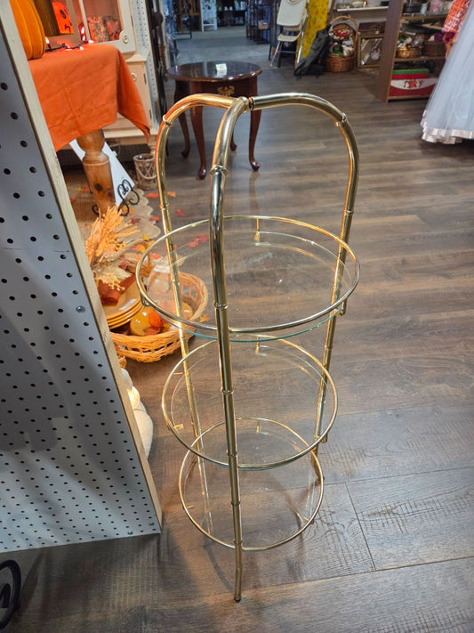 Vintage Cylindrical Faux Bamboo Gold Brass Three Tier