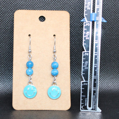 Designs by Raven Blue Smiley Face Earrings with Bead Accents and Stainless Steel Hooks