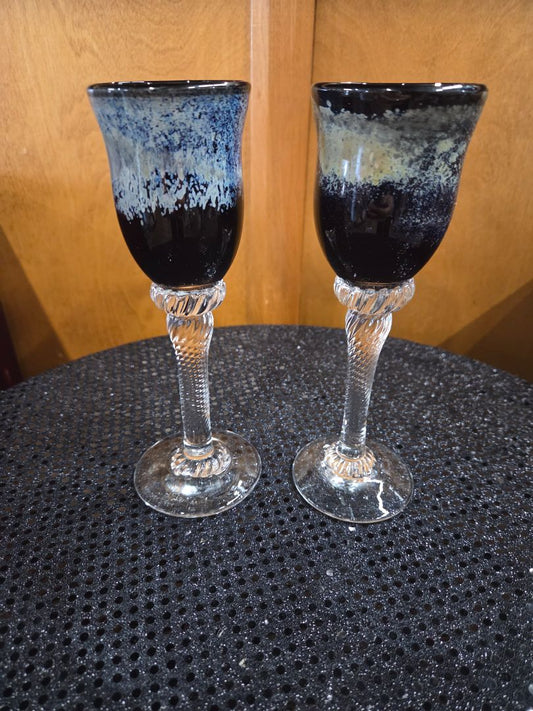 Vintage Art Glass Goblet Peter Vanderlaan April 1978 pair