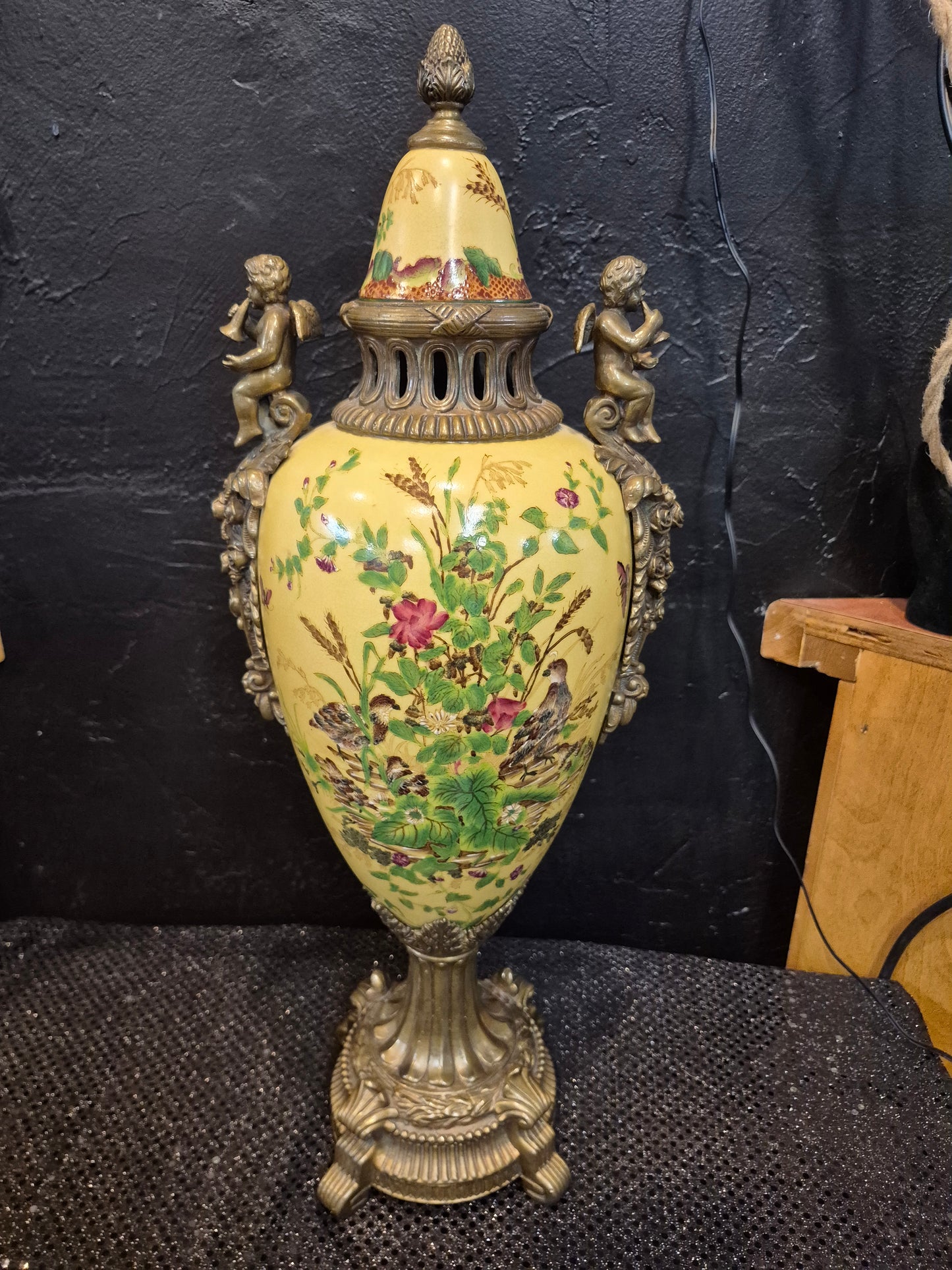 Chinese Ormolu Mounted Porcelain Urn Vase and Cover