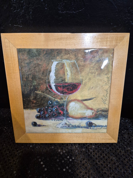 MALENDA TRICK CHANDLER *** FRAMED CERAMIC ART TILE - SBA - RED WINE & FRUIT