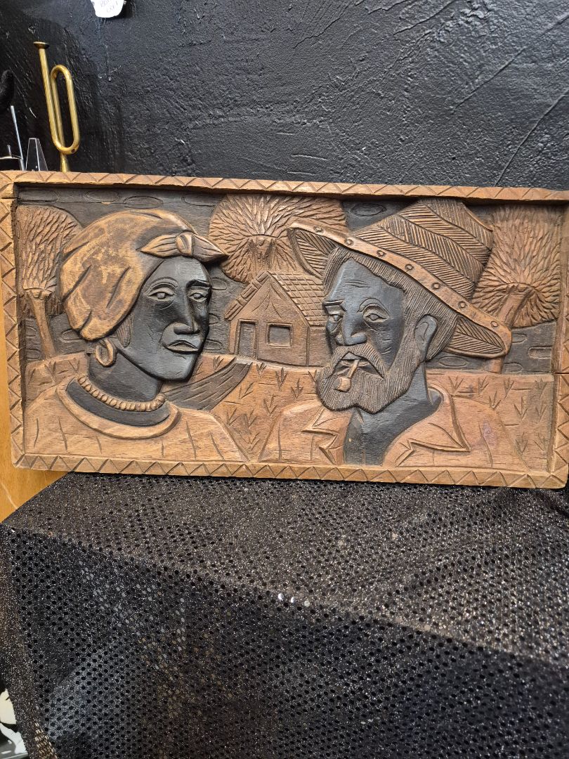Wood Engraved Picture of Man and Woman