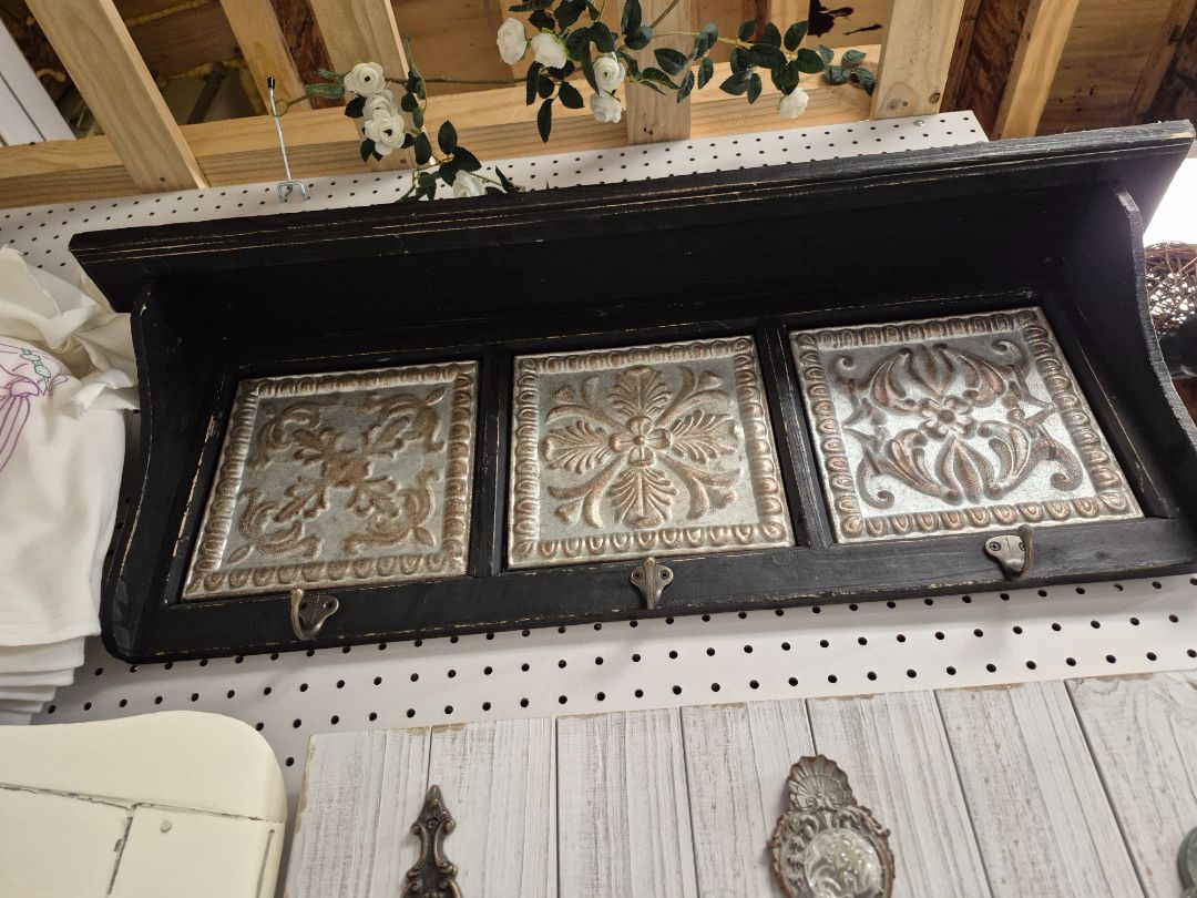 Black Shelf with Coat Hangers