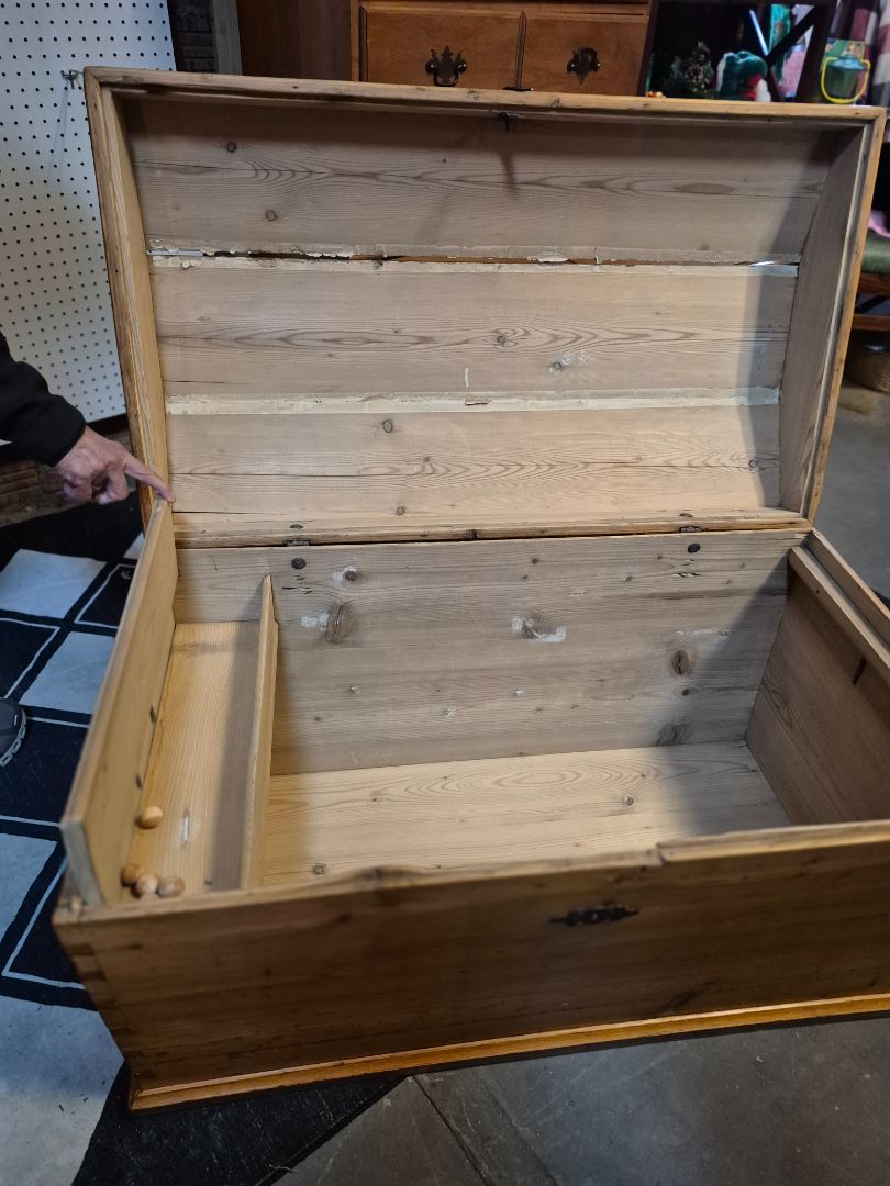 Antique Chest Biedermeier Around 1850's Round Lid Chest Blanket box