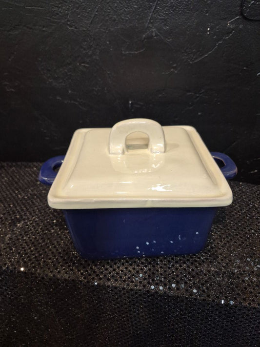 Square Casserole Pot Blue and Cream