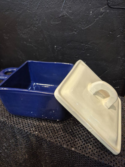 Square Casserole Pot Blue and Cream
