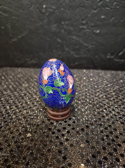 Cloisonne Egg with Multicolored Flowers